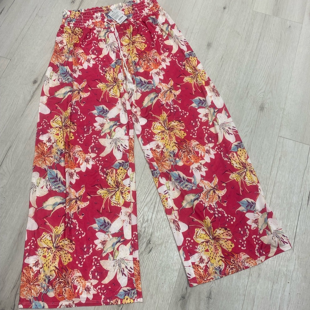 West Loop Pink Floral Wide Leg Pants